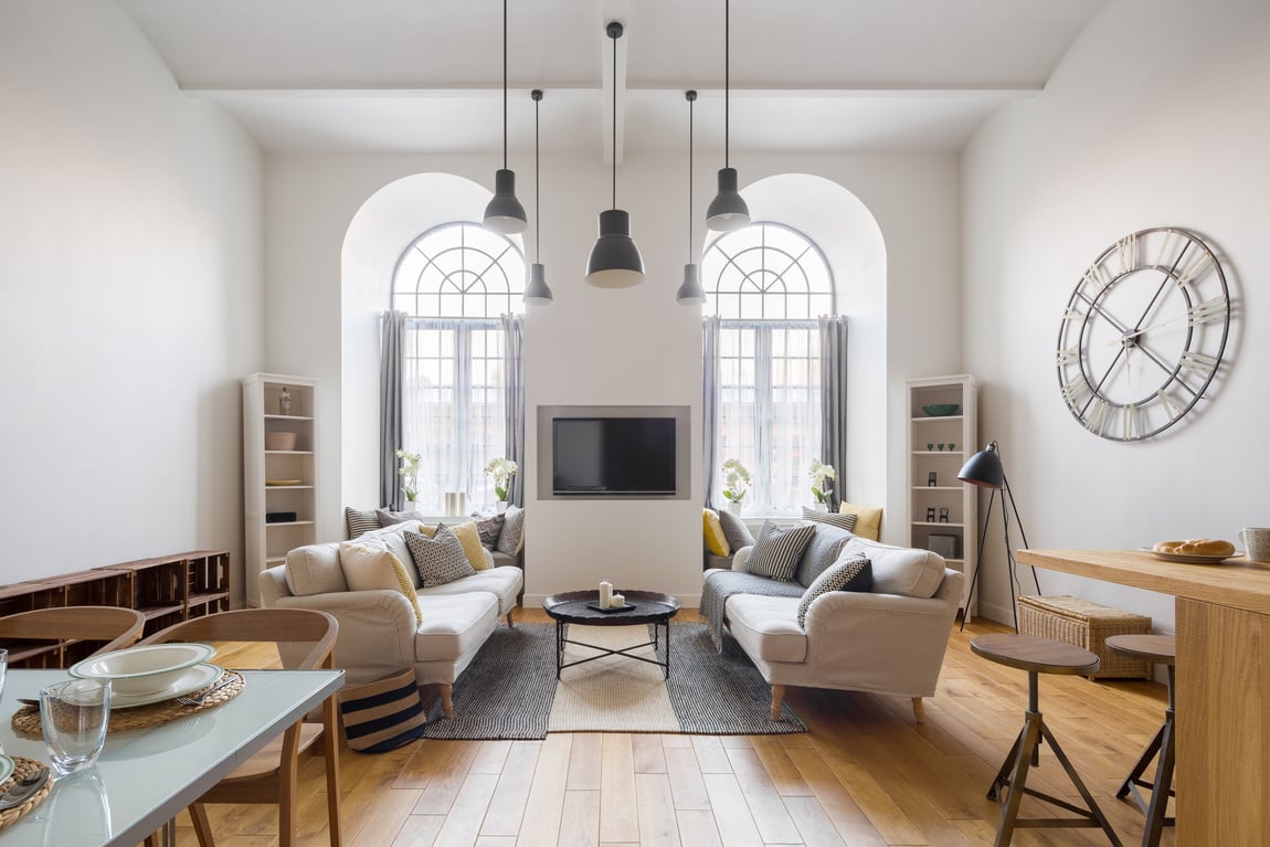 Contemporary living room with tv