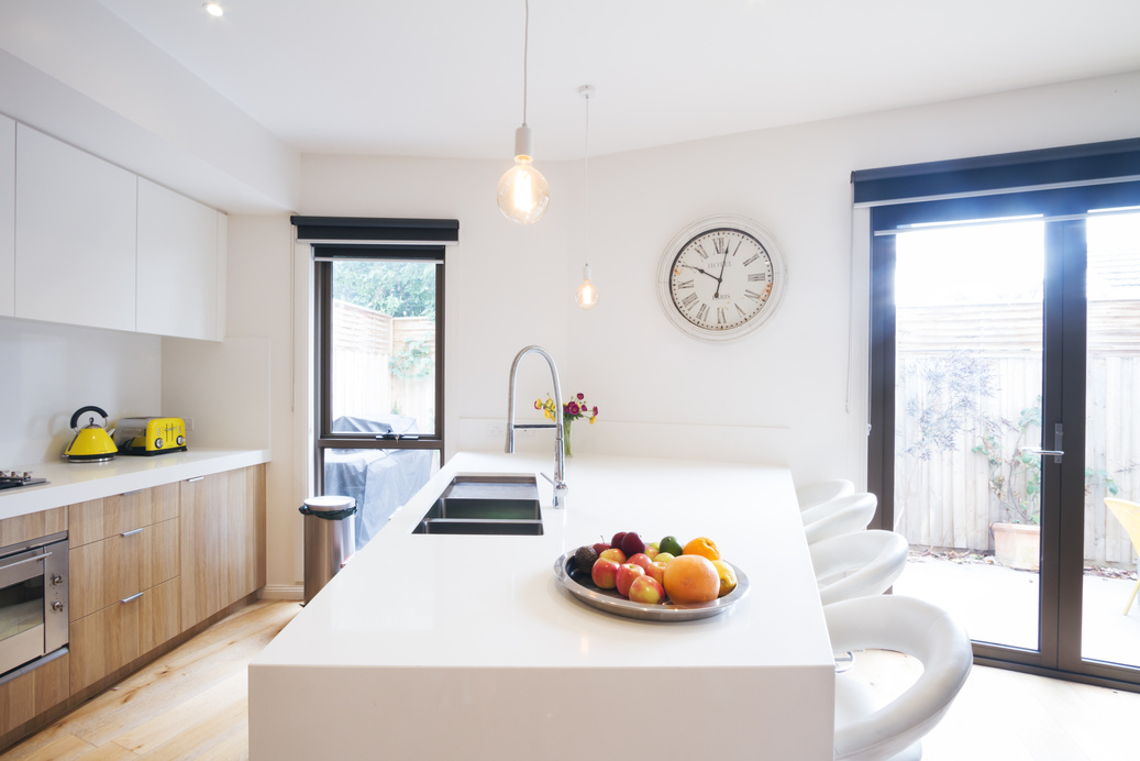 Kitchen Island Bench and Wood Laminate Cupboards